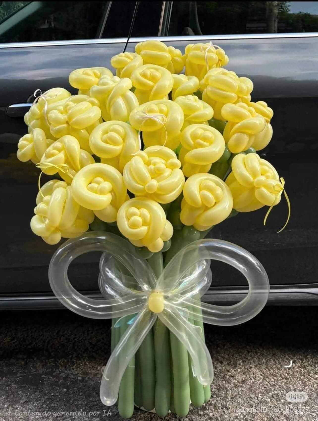 Ramo de globos florales amarillos para boda